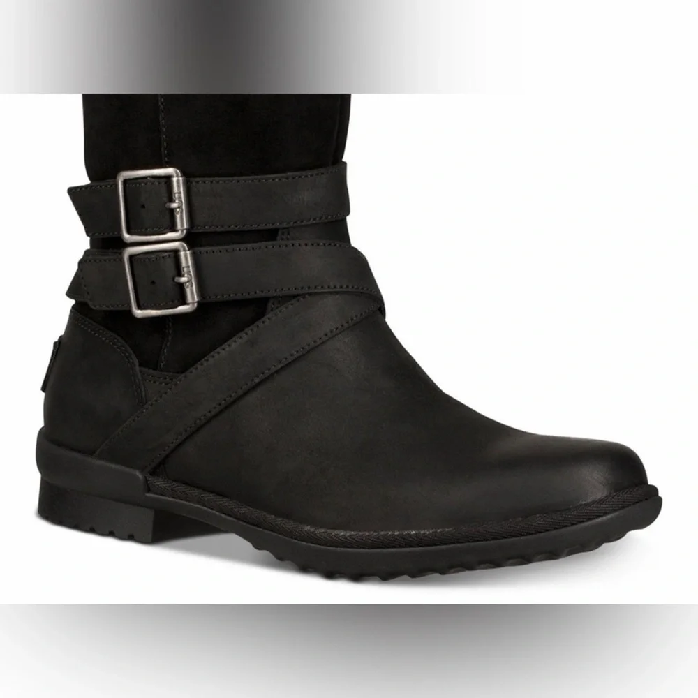 UGG Boots 6 Women’s Black Lorna Waterproof Bootie Leather Zipper Wool - Picture 3 of 11
